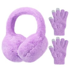 LUCKYBUNNY 여아용 겨울 귀마개 장갑 세트 아동용 접이식 이어 커버 따뜻한 플러시 귀마개 니트 장갑 만 7-12세