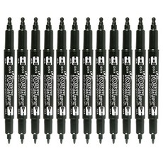 동아 원터치 양면 컴퓨터용 사인펜+프러스펜, 12개, 블랙