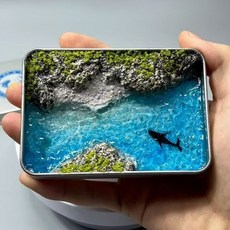 半島鐵盒DIY微縮海洋景觀模型套裝，手工海景材料包，微觀造景擺件，打造您的口袋海洋世界, 夏沉島【含鯨魚】-全套材料包+詳細視頻教, 1個