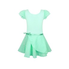 EQSJIU 여아용 발레 레오타드 탈착식 스커트 콤보 타이 러플 슬리브 의상 솔리드 그린111005