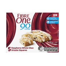 뉴질랜드 90 저칼로리 간식 라즈베리 화이트초코 Fibre One 90 Calorie Raspberry White Choc Drizzle Squares, 1개, 120g
