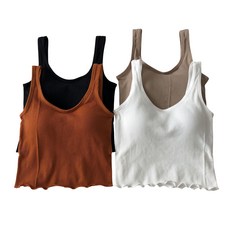 美德拉 羅紋美背U領帶胸墊背心 遮副乳細帶運動短款 黑色白色棕色橘棕色 均碼