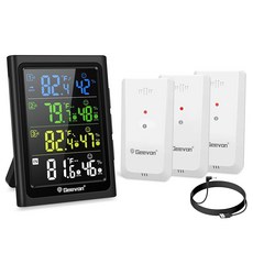 지본 관측소 3개의 실외 센서가 장착된 무선 실내 실외 백라이트가 장착된 대형 LCD 디스플레이 디지털 온도 습도 게이지 LCD 디스플레이, Color HD VA Display