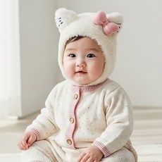 몽실이 리본 냥이 밍크보넷 신생아 아기 돌 여아 겨울모자 털모자 방한 모자