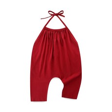 유아 여아용 여름 옷 백리스 스트랩 슬라우치 점프수트 하렘 홀터 롬퍼 팬츠 1T~5T 블랙. 4-5세