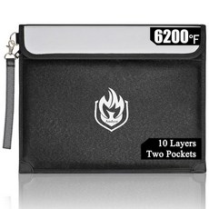 2포켓 내화성 문서 가방 3 426.7°C(8500°F) 10중 레이어 방수 내화성 머니 백 반사 스트립이 있는 현금용 단열 방수 문서 홀더 파우치 화재 안전 보관(, 블랙