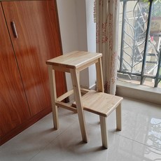 實木多功能梯凳 兩步梯子, 1個, 原木色 加厚免安裝