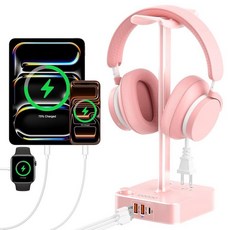Pink Headphone Stand with USB Charger Gaming Headset Holder with 3 USB Ports & 2 AC Outlets PD F, 핑크 3.0 및 PD
