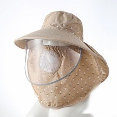 여성용 여름용 넓은챙 자외선차단 햇빛가리개 모자, 성인 56-58cm, 1개, 베이지옐로우 + 투명