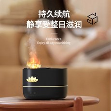 臺灣 出貨 超低價新品Type-C插電臺式傢具七彩氛圍燈加濕器仿真火燄香薰機【YiZE】, 161黑色蓮花香薰機