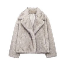 여성용 두꺼운 따뜻한 인조 모피 재킷 긴 소매 코트 라펠 칼라 겉옷 시크한 탑 패션, S, as picture