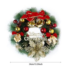 聖誕裝飾 聖誕佈置 聖誕花環 聖誕節裝飾品 門掛飾, 金絲帶蝴蝶結 (35 厘米), 1個