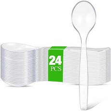 LemonRoad 24팩 25.4cm(10인치) 엑스트라 라지 서빙 스푼 뷔페용 따뜻한 음식과 차가운 음식을 위한 투명 플라스틱 식기 파티 휴일 및 모임을 튼튼한 스푼, 24