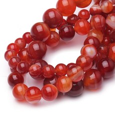 Chicager 주얼리 제작용 천연 보석 비즈 6mm 블루 토르말린 광택 매끄러운 라운드 원석 비즈 팔찌 목걸이용 38.1cm(15인치), 레드 스트라이프 마노