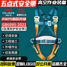 高空作業安全繩帶套裝 新國標合金鋼索防坠保险带 加厚防護墊 加固承重 安裝便捷, 1個, 【速插款五點式安全帶】