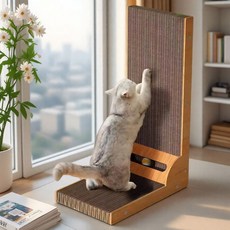 고양이 스크레처 L형 고양이 스크래치 스탠드형 내마모성 부스러기 없는 고양이 집 일체형 집게 대형 골판지 고양이 발톱판 고양이 장난감 스크레처패드, L타입 베이직 캣브러쉬 37*22*42 리필