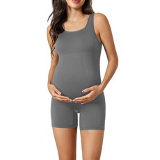 Suekaphin 여성용 스퀘어넥 임산부 바디수트 점프수트 롬퍼 신축성 있는 임신 보정 의상 탱크탑 서포트 베이지. L 186122, 회색