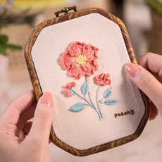 프랑스 자수 DIY 우드 액자 세트, 모란, 1개