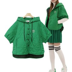 mjst 여성 골프웨어 스냅버튼 후드 반팔 패딩 점퍼 퀼팅 아우터