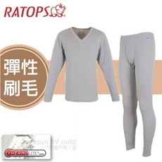 RATOPS 男款長刷毛V領保暖內衣褲套組 彈性刷毛