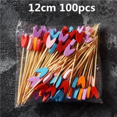 하트 꽃 모양 대나무 꼬치 뷔페 컵케이크 과일 디저트 스틱 칵테일 웨딩용, 1개