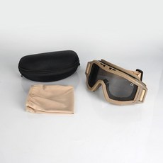 精選防風眼鏡戰術護目鏡，騎行風鏡軍迷眼鏡，CS眼鏡防霧強化，越野裝備護眼, 沙漠黃升級版套裝（精鋼鏡片）, 1個