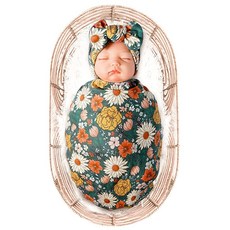 KON 온ssy 여아용 신생아 속싸개 담요 머리띠 세트 아기 포대기 랩 176239, 초록색