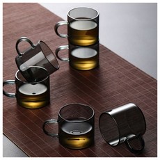 [로하티] 핸들 내열유리 찻잔 6p세트(100ml) (투명블랙), 단일상품1, 1개