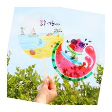 손잡이 투명부채 원형 약12cm 2개입 만들기수업 미술재료 부채그리기