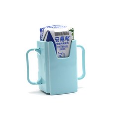 兒童飲料杯架 防擠壓防潑灑 雙把手 可伸縮折疊 鋁箔包牛奶輔助杯架 粉藍, 1個