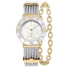 【CHARRIOL 夏利豪】ST-TROPEZ花形秒盤鋼索手鐲石英淑女錶-香檳金30mm(ST30YD.560.055)