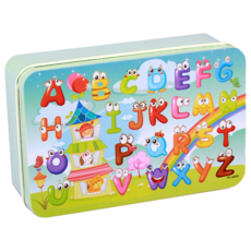 卡通拼圖 兒童益智玩具 趣味拼圖 鐵盒裝, 【60片】英文字母, 1個, 60片