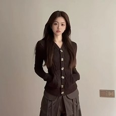 투니스 여성 빈티지 슬림핏 후드 브이넥 니트 가디건
