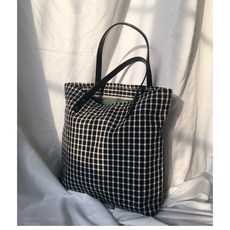 LU工作室 黑白格子帆布托特包 日系通勤單肩包 學生大容量書包 臺灣出貨