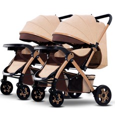 雙胞胎嬰兒車可登嬰兒推車可坐可躺輕便可摺疊景觀遛娃神器可坐折, 四輪橡膠餐盤車【卡其色】:1個