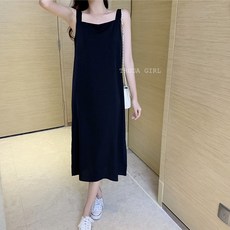《杜達女孩》半熟甜美雪紡方領寬吊帶背心連身裙