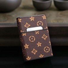 熱賣20支裝皮革煙盒 防壓磁吸個性創意收納盒 便攜防撞防潮香菸盒, 潮牌棕彩花, 1個