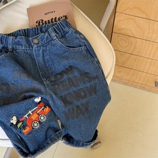 兒童韓版印花刺繡牛仔褲