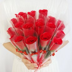 아르띠콜로 비누꽃 한송이 장미 꽃다발, 레드, 20개