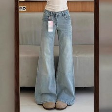 해피유통 여성용 빈티지 하이웨스트 와이드 레그 데님 팬츠 청바지 봄 가을 패션