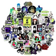 Conquest Journals Beetlejuice Never Trust The Living 데칼 팩 독특한 비닐 스티커 60팩 홀로그램 스티커 데칼 5개 방수 자외선