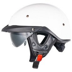 VCOROS Half Helmets 오토바이 VHF04 오픈 페이스 선바이저 퀵 릴리즈 버클 조절 가능한 DOT 승인 사이클링 레트로 크루저 파일럿 헬멧 성인 남성 및 여성용, Small, 유광 화이트