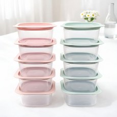 비앤홈 국내산 전자레인지 냉동밥 반찬 샐러드 식품 소분 밀폐용기 용기 300ml, 민트+핑크, 10개