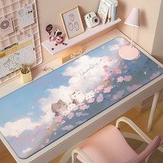 875v 귀여운 고양이 일러스트 장패드 800x300, 1개, 행복한 구름 산책