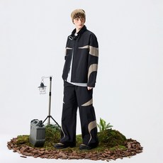 撞色立領防風戶外休閒套裝, L码 建议体重（62.5-75公斤）, 黑色