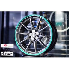 【FK鋁圈】18吋 5/120 MAT11 高亮銀邊滾綠色 鋁合金輪圈 汽車改裝, 1個