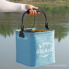 台灣打水桶多功能可折疊裝魚桶，便攜耐磨手提桶車載洗車桶, 霧霾藍,提繩（小號）20cm不帶網+5米打水繩