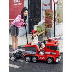 소방전동차 리모콘 탑승형 전동차 원격제어 선물, 4륜+12V10A+스윙 리모콘, 1. 빨간색 소방차+소프트 휠+가죽시트