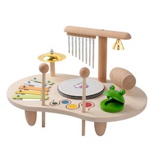 兒童木質音樂臺敲琴敲鑼風鈴響板架子鼓寶寶打擊樂器早教益智玩具, 1個, 如圖所示, 八合一音樂臺【1.2kg】馬卡龍色-wang