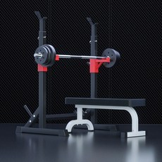 바벨거치대 역기봉 거치대 벤치프레스 지지대 역기 보관대 높이조절, [업그레이드 8흡반] 스쿼트 스탠드+30kg 에코 바벨
